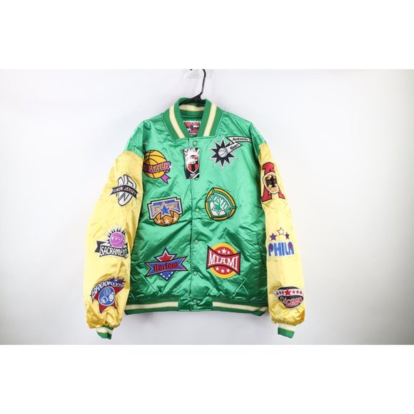 NOS Vtg 90s Streetwear Mens 2XL XXL NBA Basketball Team Logo Satin Bomber Jacket